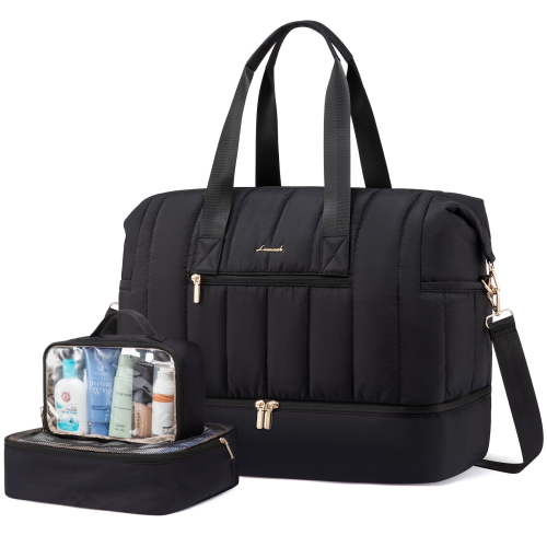 Lovevook Puffer Duffle Bag, 42L Travel Weekender Overnight Bag with Toiletry Bag, Carry-on Personal Item Bag Hospital Bag Gym Bag with Dry/Wet Separation