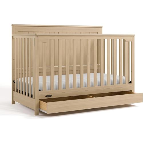 Graco Hadley 5-in-1 Convertible Crib with Drawer (Driftwood) – GREENGUARD Gold Certified, Fits Standard Crib Mattress, Converts to Toddler Bed, Daybed and Full Bed, 4 Adjustable Mattress Heights