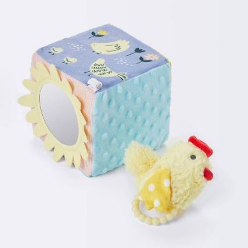 Farm Interactive Plush Cube with Chicken Rattle Baby Toy - 2pc - Cloud Island™
