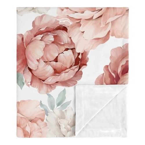 Sweet Jojo Designs Girl Baby Security Blanket Peony Floral Garden Pink and Ivory
