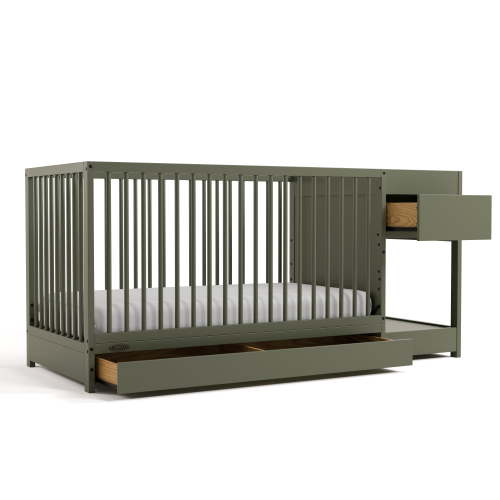 Graco Teddi 5-in-1 Convertible Crib and Changer with Drawer, Olive