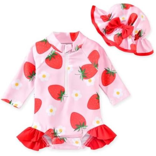 Aalizzwell Baby Girls Long Sleeve One Piece Swimsuit with Hat
