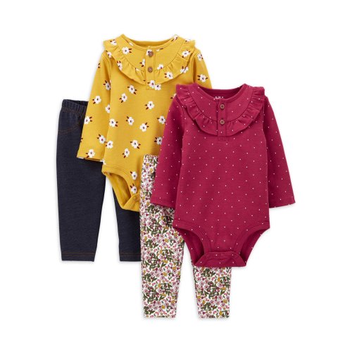 Child of Mine By Carter's Baby Girl Ruffle Bodysuit & Pants, 4pc Multi-pack