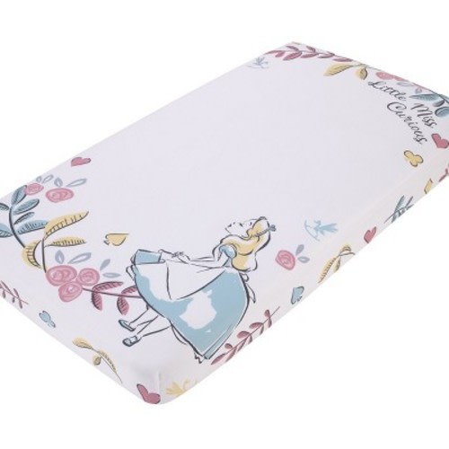 NoJo Disney Alice in Wonderland Light Blue, Pink, Yellow, and White Nursery Photo Op Fitted Crib Sheet