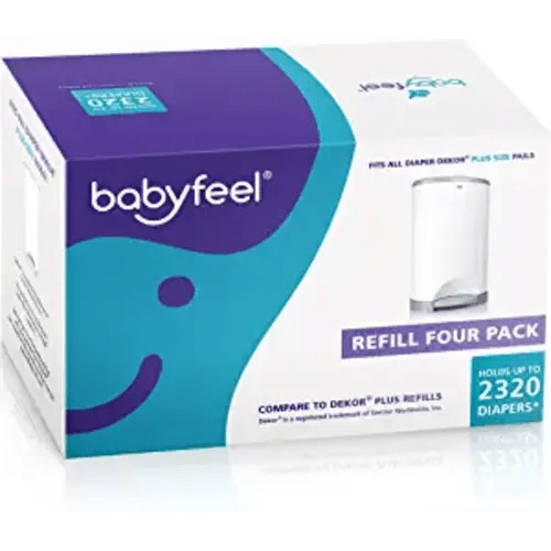 Babyfeel Refills Compatible with DEKOR PLUS Diaper Pails | 4 Pack | Exclusive 30% Extra Thickness | Diaper Pail Refills with Powerful Odor Elimination | Fresh Powder Scent | Holds up to 2320 Diapers