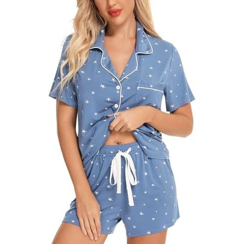 Leikar Womens Button Down Pajama Sets Bride Pajamas Sets Sleepwear Shorts Lounge Set