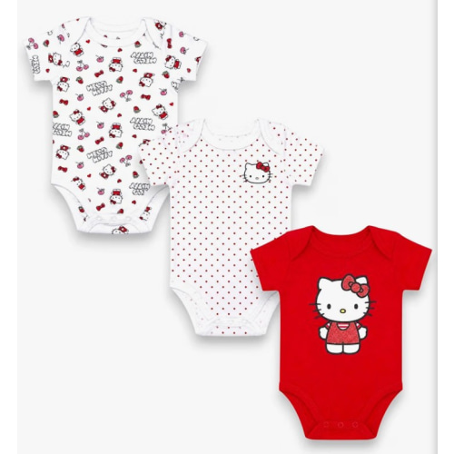 Hello Kitty Baby Girls’ 3-Pack Bodysuit – Infant Cotton Onesies Clothing Set, Red, NB