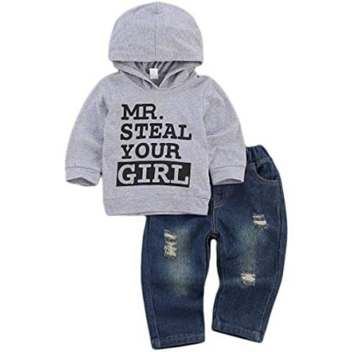 fhutpw Toddler Baby Boy Outfits Hoodie Sweatshirts & Jeans Clothes Set Fall Winter 6 9 12 18 24 Months