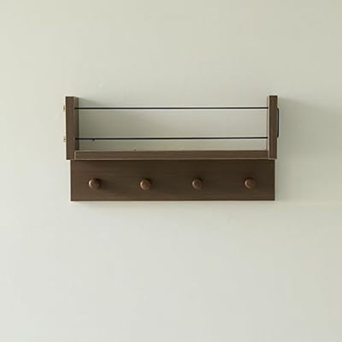 Entrance Coat Rack ,Coat Hooks, Wall-Mounted Wooden Hook Rack, Wall-Mounted Shelves are Very Suitable (Walnut Color Finish-B-1)