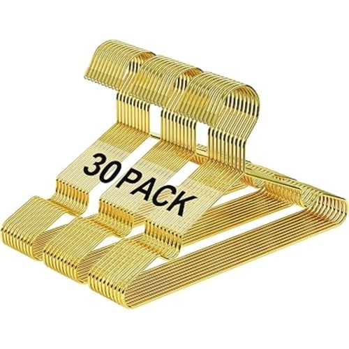 12 Inch Gold Kids Baby Hangers 30 Pack, Strong Metal Toddler Hangers for Closet, Space Saving Children Hangers for Clothes Coats Pants (Gold, 30)
