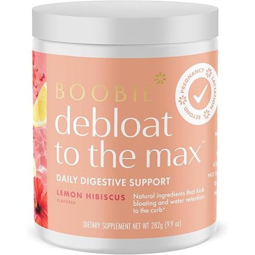 Boobie Debloat to The Max | Rapid Debloating for Women & Men | L-Glutamine and Marshmallow Root for Gut Health | Lemon Hibiscus Flavor, 60 Servings