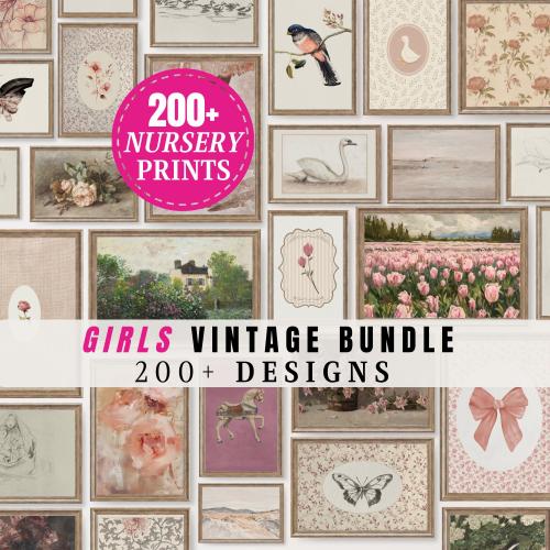 Pink Girl Nursery Bundle Set of 200+ Gallery PRINTABLE Baby Girl Wall Art Collection Floral Art for Nursery Decor Baby Shower Gift | S1