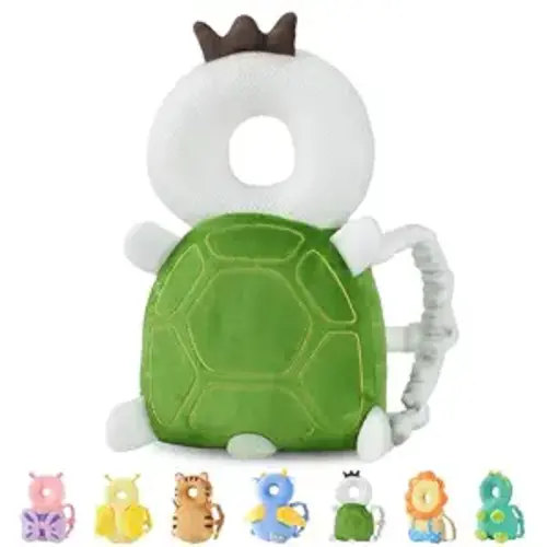 Baby Head Protector Backpack, Toddler Walking Fall Head Protection, Green Turtle