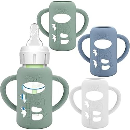 3 Pack Silicone Sleeves for Dr. Brown's Glass Baby Bottles - Drop Protection Baby Bottle Sleeves,Compatible with Dr. Brown's Newborn Glass Bottles,with Silicone Handles,4 oz
