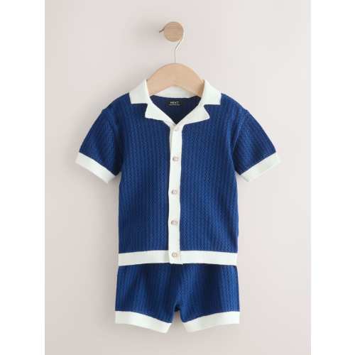 Navy Blue Knitted Polo Shirt and Shorts Set (3mths-10yrs)