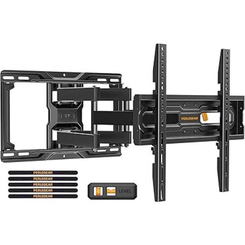Perlegear Full Motion TV Wall Mount for 26-74 inch TVs, Height Adjustable TV Mount, Pre-Assembled Wall Mount TV Bracket with Tool-Free Tilt, Swivel, Fits 16” Studs, 99 lbs, Max VESA 400x400mm, PGMF21