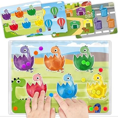 4 in 1 Airplane Travel Activities Toy Essential for Toddler Color Sorting Sensory Toys Color Matching Game Fine Motor Skill Autism Item Restaurant Car Quiet Fidget Toys for Toddler Kid 3 4 5 Year Old