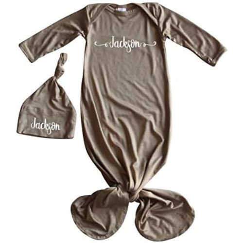 Silky Knotted Baby Gown with Matching Personalized Hat (Sweetly Modern)-Girl, Boy, Gender Neutral
