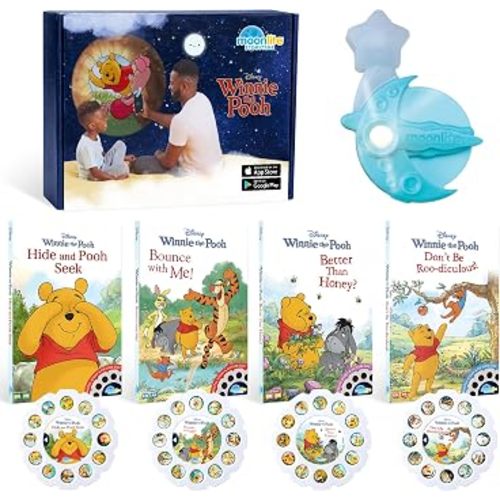 Moonlite Storytime Starter Set: Projector and 4 Disney Winnie Pooh Stories | Learning Gift for Children Ages 1 Year and Up, Ideal for Bedtime, Storytime and Family Travel, Storybook Art Projection
