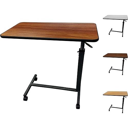 ProHeal Medical Overbed Table with Wheels and Adjustable Height - Cherry Rolling Over Bed Table for Home and Hospital Use