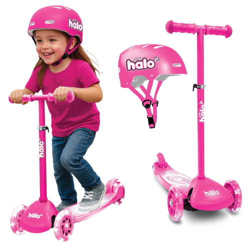 Free Shipping! Halo Rise Above Pink 3 Wheel Scooter with Light Up Wheels and Adjustable Helmet