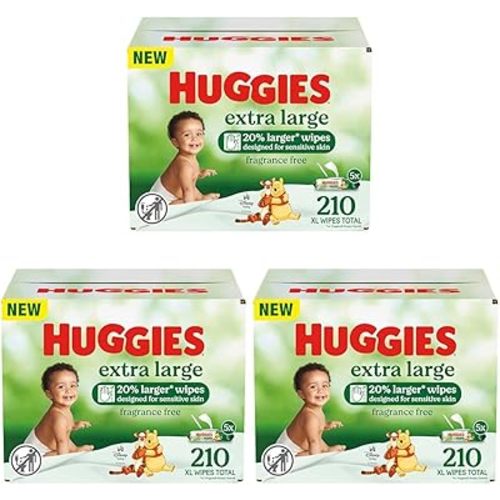 Huggies Extra Large Baby Wipes, Unscented, 15 Flip-Top Packs, 630 XL Wipes Total, Packaging May Vary (Pack of 3)