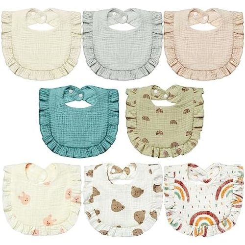 Lictin 8-Pack Muslin Baby Bibs - Bandana Drooling and Teething Bibs, Unisex Cotton