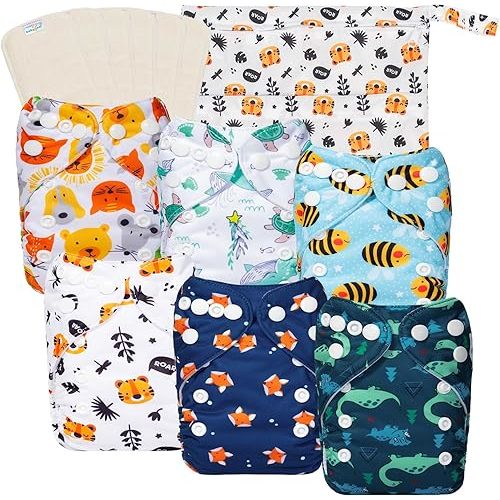babygoal Newborn Cloth Diapers Pack of 13 for 5-12lbs Preemie Boy, Cloth Diaper Covers 6 Pack with 6pcs Inserts and Wet Bag, Reusable Washable & Waterproof