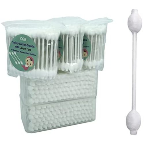 400pcs CGR Baby Safety Cotton Swabs with Large Tips for Newborn, Babies, Kids, Children, 100% Organic Cotton, White Paper Sticks, 5 Pack of 80 Swabs Total(2 Boxes and 3 Bags)