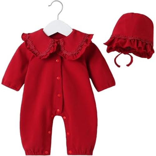 Toddler Jumper Outfit Babys Newborn Infant Girls Solid Spring Winter Long Sleeve Button Romper (Red, 3-6 Months)