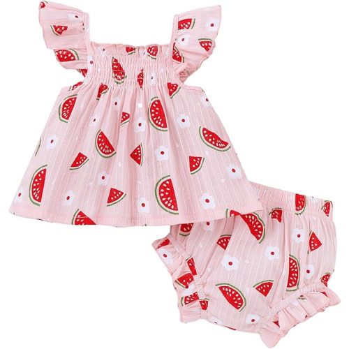 Jecson Newborn Baby Girl Summer Clothes Infant Girl Outfits Sleeveless Ruffle Top and Bloomers Shorts Set 0 3 6 12 Month