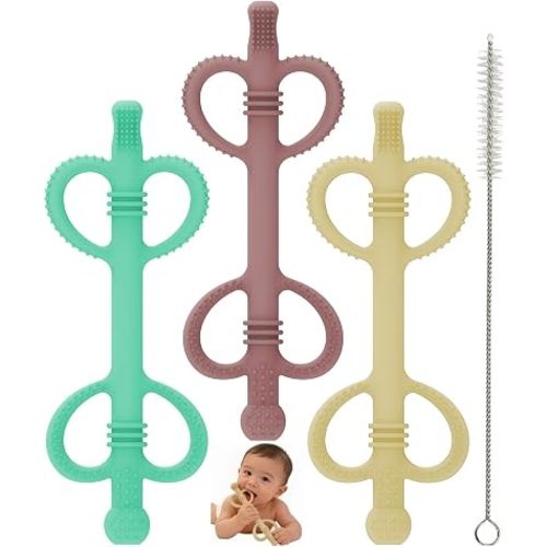 Solifegoble Baby Silicone Teething Stick, Dual‑Loop Two‑Hand Grip Molar Teether, Multi‑Textured Gum Massager, Freezer & Dishwasher Safe for 3‑12 Months Babies