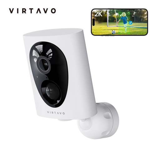 Virtavo Vistaflask 2K Wireless Outdoor Security Camera, AI Motion Detection, Color Night Vision, 2-Way Audio, Weatherproof