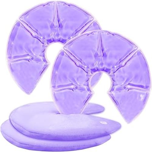 Breast Therapy Packs, 2 Pack Reusable Hot Cold Gel Packs for Nipple Pain Relief, Mastitis, Engorgement, Support for Breastfeeding and Pump Aid-Flexible & Washable with 2 Soft Covers (Purple)
