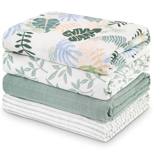 CIVARUA KIDS Muslin Swaddle Blankets for Newborn, 4 Pack Cotton Baby Blankets Neutral, Large 31.5 x 43.3 Breathable Soft Receiving Blanket, Essentials Swaddle Wrap Burping Clothes, Sage Green