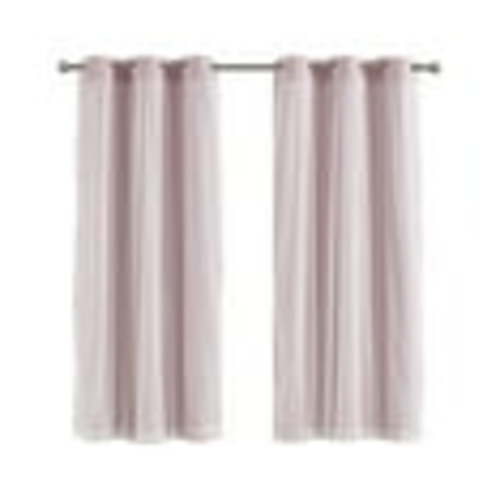 Your Zone Pink Blackout with Sheer Overlay Grommet Curtain Panel, 37" x 63"