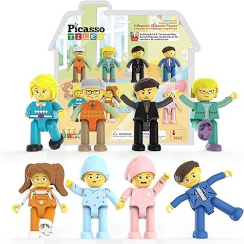 PicassoTiles 8pc Magnetic Family Character Set Compatible with Magnet Tile Building Blocks