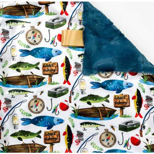 Gone Fishing Baby Blanket: Soft Minky with Faux Fur Back
