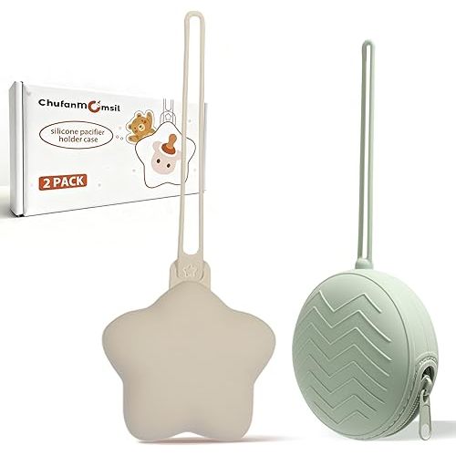 Silicone Pacifier Holder Case for Girl and Boy, Baby Pacifier Storage Case, BPA Free Portable Silicone Pacifier Holders for Travel, 2 Pack, Khaki + Green