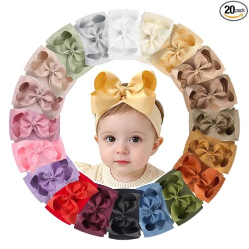 CÉLLOT 20 Color Baby Bow Wide Turban Hair Bow Headbands for Infant Toddler