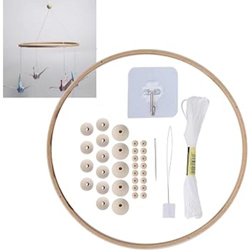 DIY Baby Wooden Mobile Hanger Round, Bed Bell Frame for Crafts Mobile Kit Wind Chime Bell for Room Home Decor Gift for Kids Wooden Mobile Kit