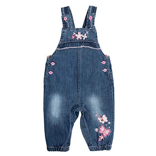 Peacolate 3months-3Years Baby Girls Denim Overalls Embroidery Bib Pants Jeans Jumpsuit