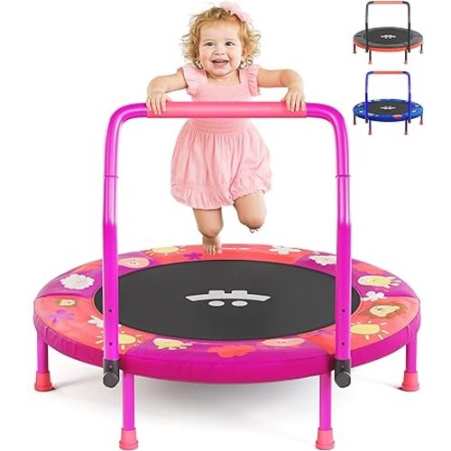Happin® 36" Mini Foldable Toddler Trampoline for Kids with Height-Adjustable Handle, Noise-Free Kids Trampoline Indoor with Super Safety Pad & Durable Steel Frame, Indoor/Outdoor