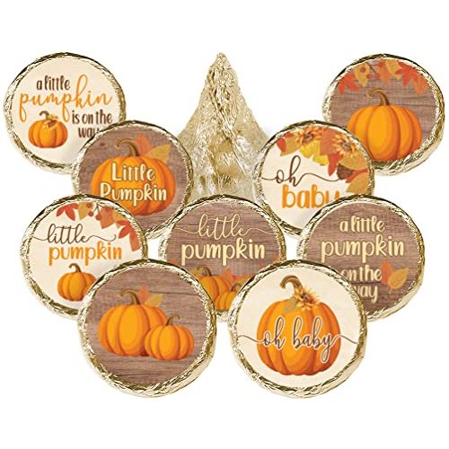 Rustic Fall Little Pumpkin Baby Shower Chocolate Kisses Candy Stickers – 180 Count Baby Shower Favor Labels for Autumn Party Decorations