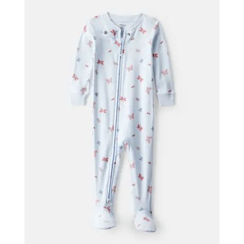 Baby Girl Butterfly 100% Cotton Snug Fit 2-Way Zip Footie 1-Piece Pajamas - Blue | Carter's