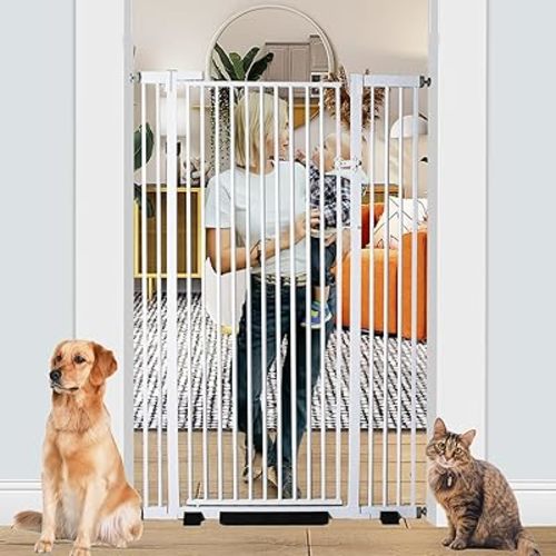 59 inch Extra Tall Cat Pet Gate Baby Gate Adjustable 29.13" and 46.06" Wide Pressure Mounted Walk Through Swing Safety Pet Gates Child Gate for Stairs, Doorway, House (59 * 46inch), White