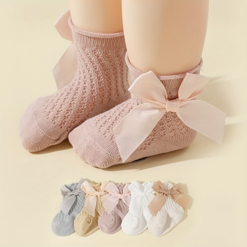 5 Pairs of Spring/Summer Mesh Large Bow Lace *'s Princess Socks, Suitable for Girls' Birthdays, Festivals, and Daily Wear
