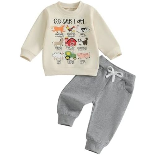 Fernvia Toddler Boy Fall Winter Clothes God Says I Am Long Sleeve Pullover Sweatshirts + Solid Joggers Pants Outfits Set