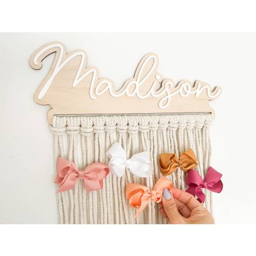 Bow Holder Nursery Decor, Macrame Bow Holder, Personalized Boho Hair Bow Organizer, Baby Girl Hair Accessories, Wall Hanging Bow Storage,