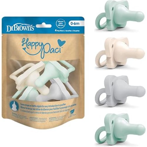 Dr. Brown's HappyPaci Silicone Pacifier, Gray, Green, Ecru, 0-6m, 4-Pack